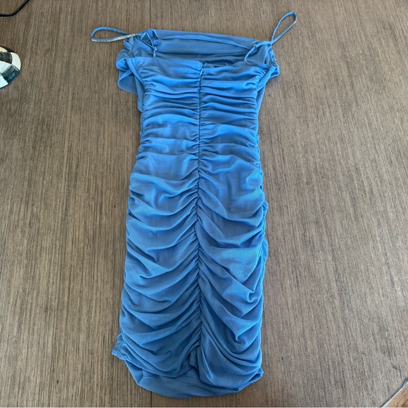 Oh Polly Blue Ruched Dress - Picture 2 of 6